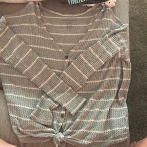 American Eagle XS gray stripe sweater